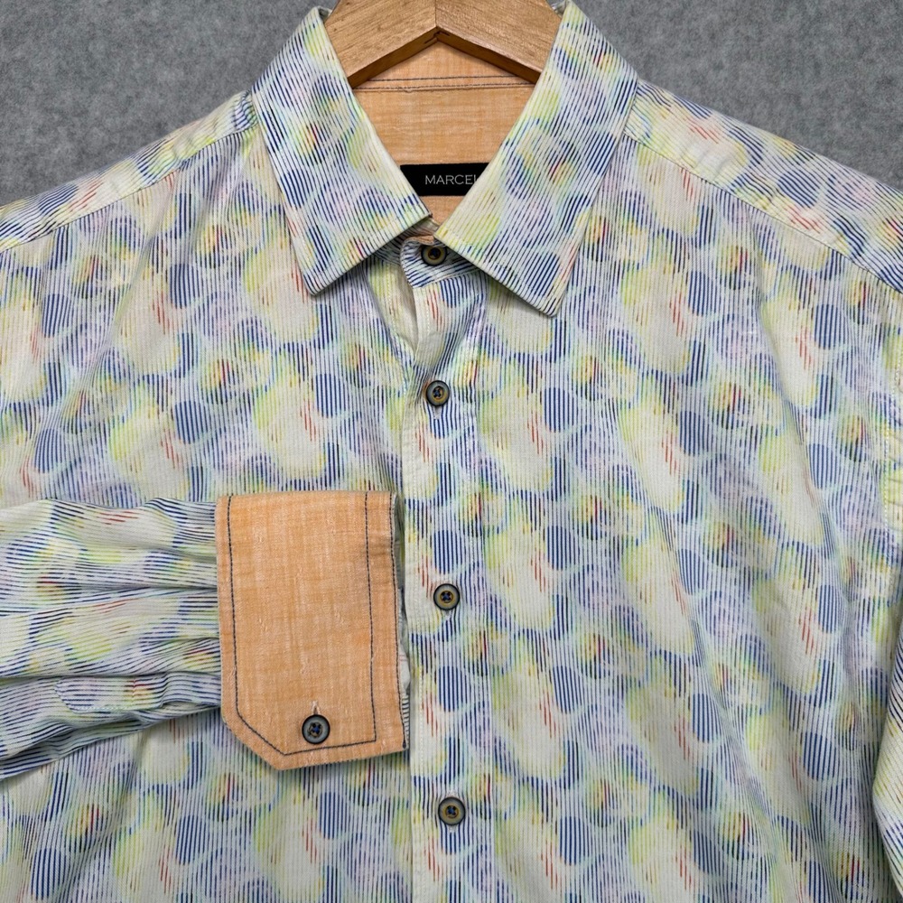 Marcello Mens Long‎ Sleeve Button Up Shirt Colorful Pattern Size 39 40